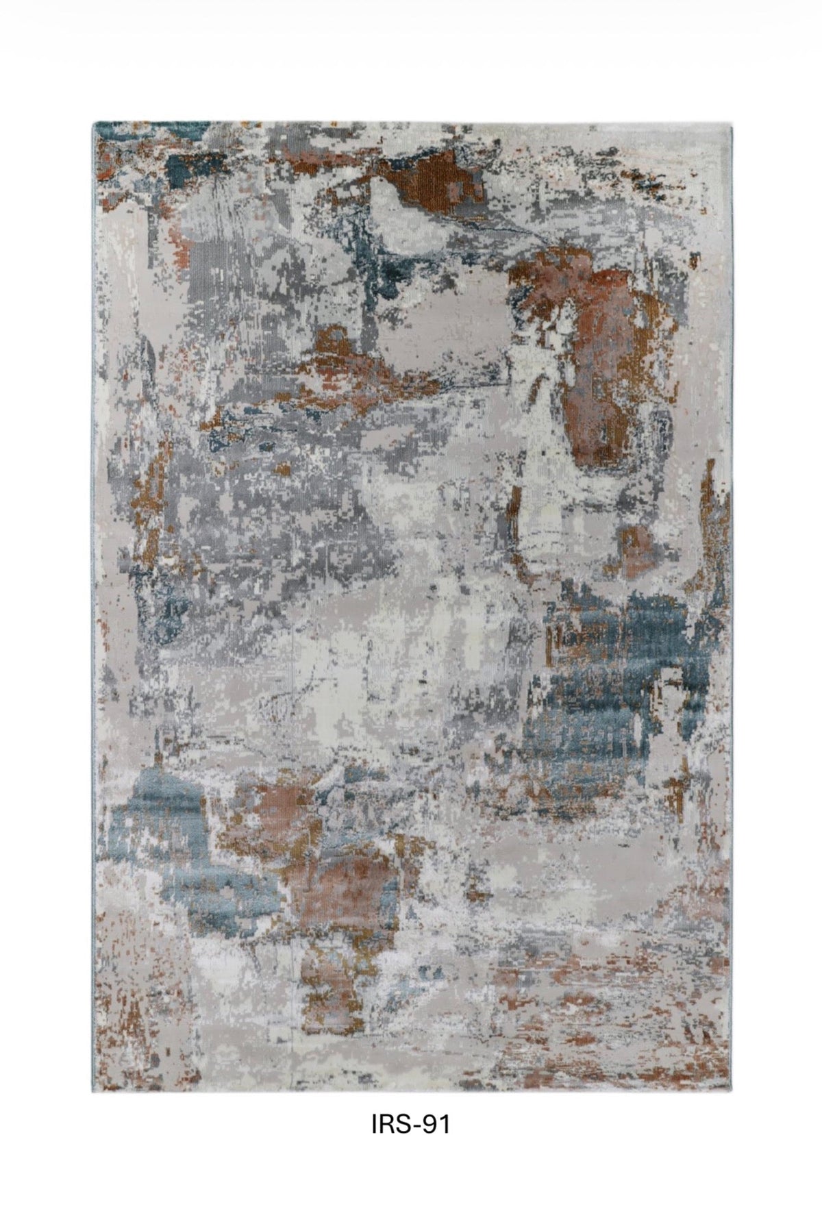 Teal Blue & Rust Abstract Viscose Area Rug with Anti-Skid Backing