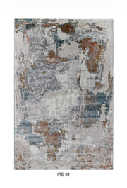 Teal Blue & Rust Abstract Viscose Area Rug with Anti-Skid Backing