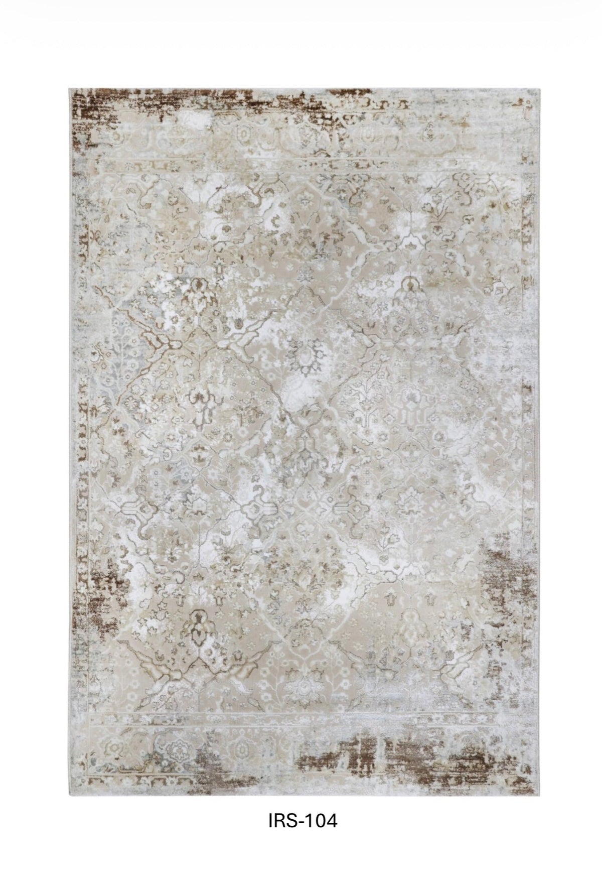 Beige & White Abstract Viscose Area Rug with Anti-Skid Backing