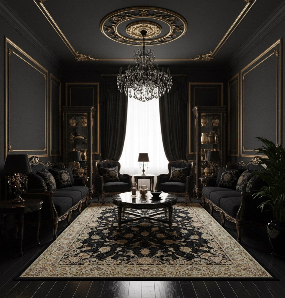 Malak Navy Blue & Gold Iranian Imported Rug