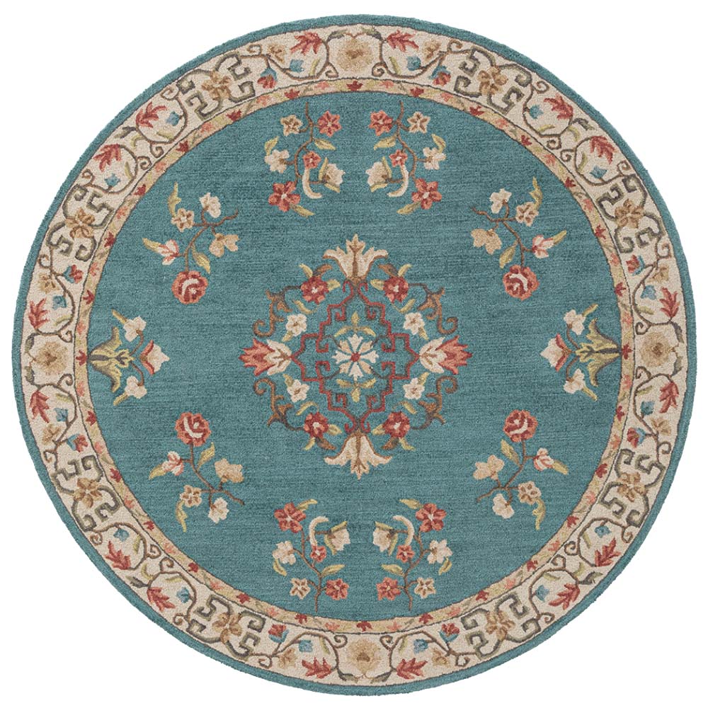 Abuson Blue Traditional Handtufted Woollen Round Rug