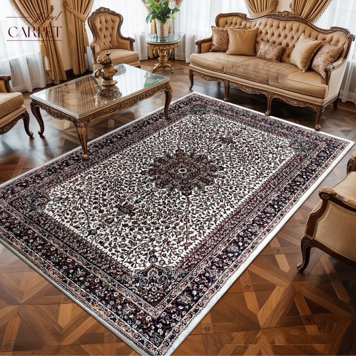 White Persian Wool Traditional Carpet