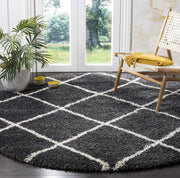Grey & Ivory Round Trellis Microfiber Super Soft Anti Skid Shaggy Rug