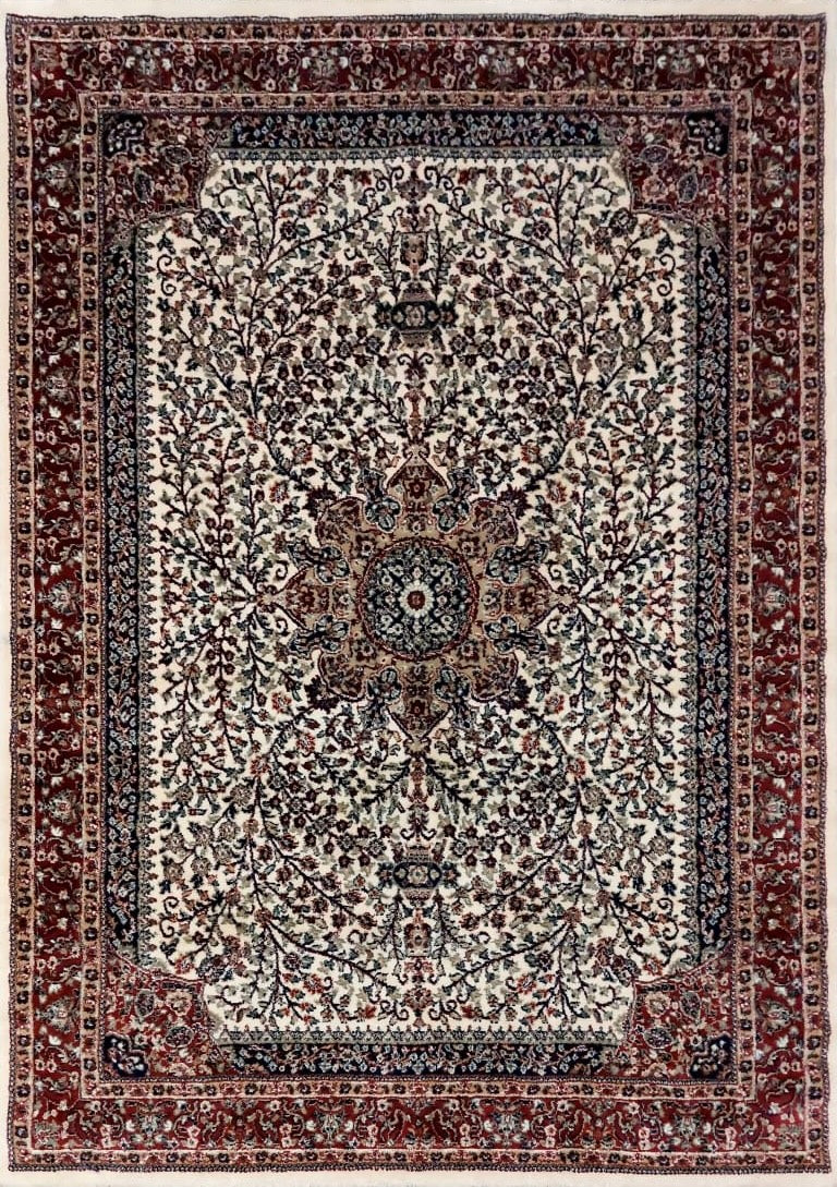 Off White & Maroon Persian Wool Traditional Heavy Anti Skid Rug