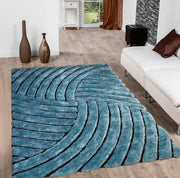 Handcrafted Teal Blue & Black Swirl Shaggy Carpet