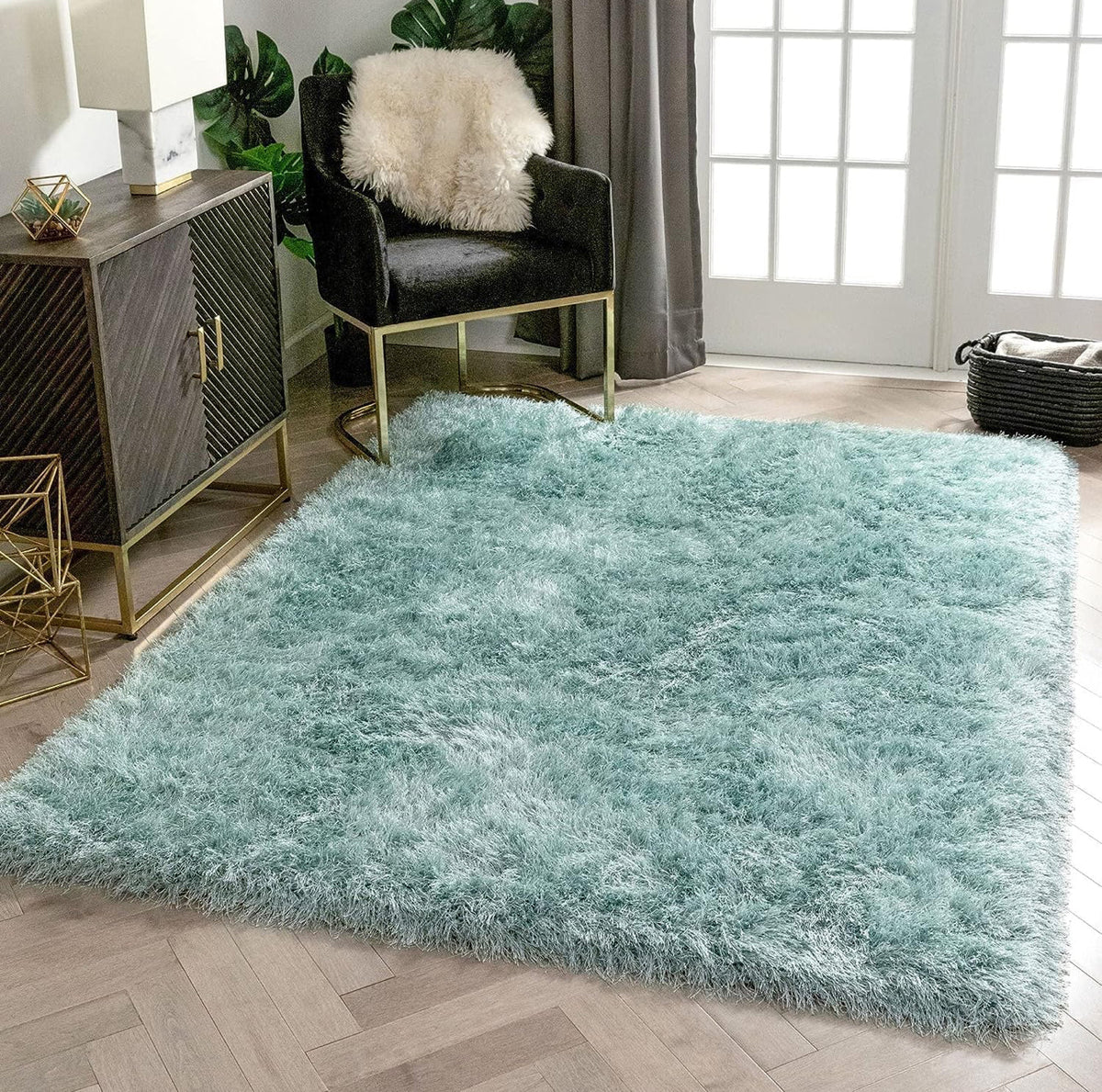 Handcrafted Sea Green Shaggy Carpet