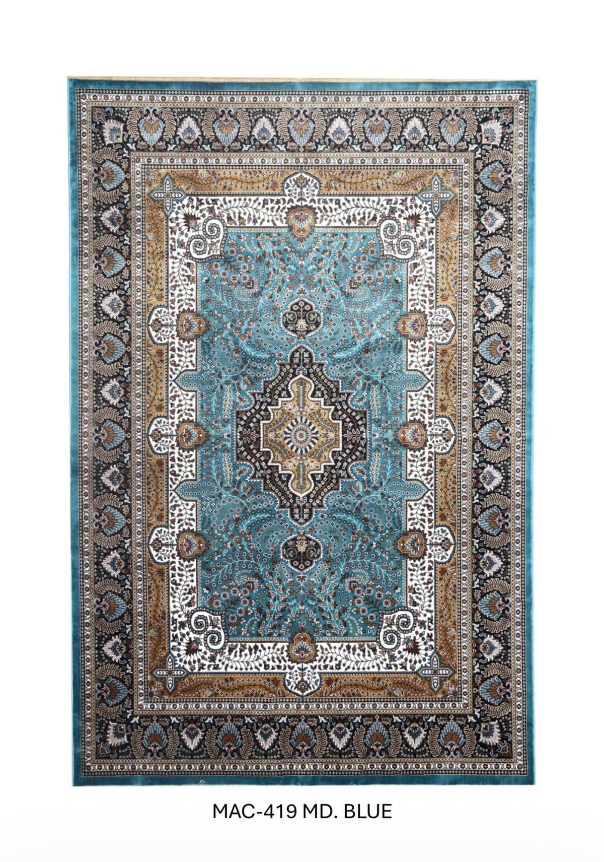 Blue Mahi Tabriz Persian Silk Carpet