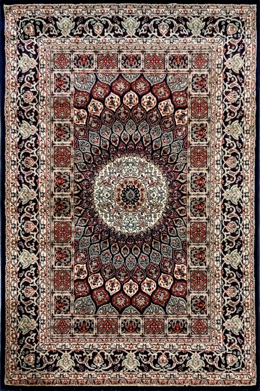 Navy Blue Persian Wool Traditional Heavy Anti Skid Rug