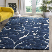 Handcrafted Blue Floral Shaggy Carpet