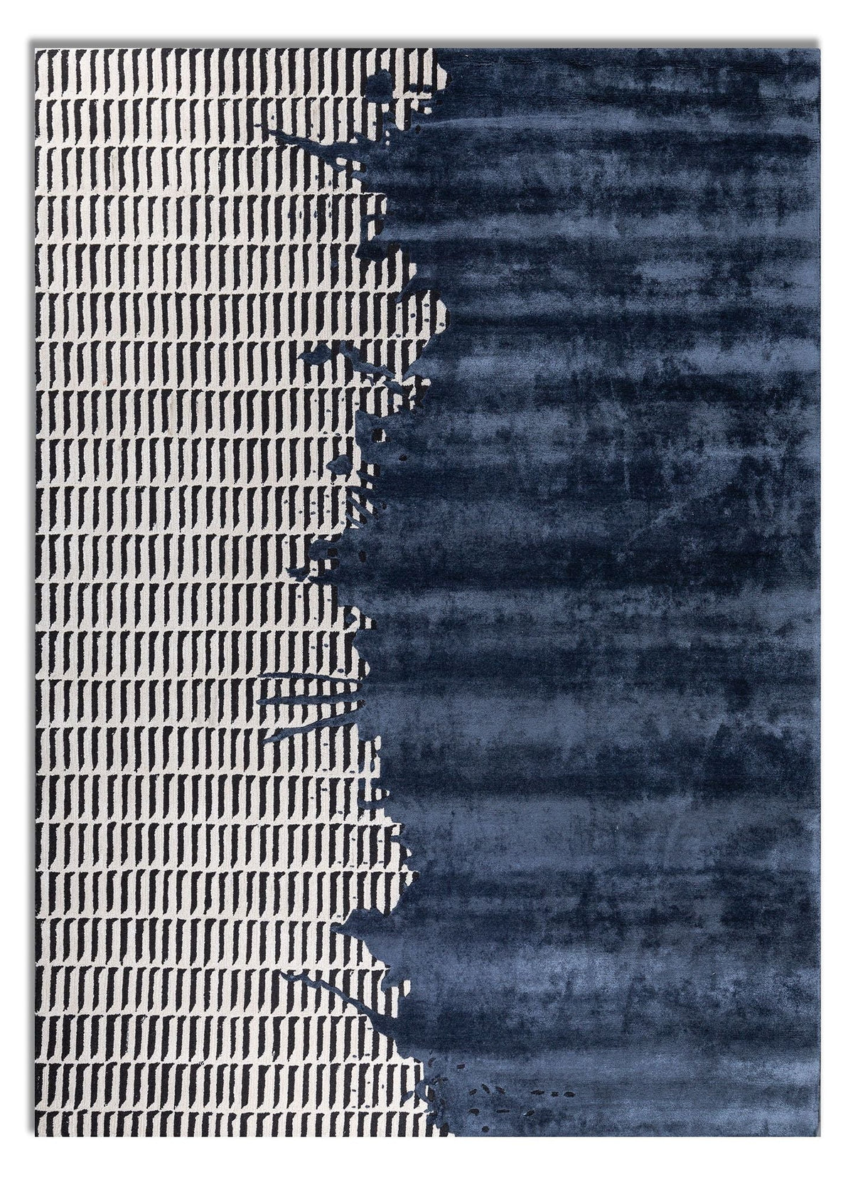 Indigo Blue & White Hand Tufted New Zealand Wool & Viscose Rug