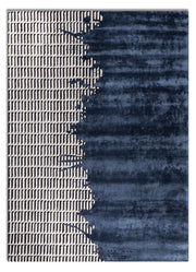 Indigo Blue & White Hand Tufted New Zealand Wool & Viscose Rug