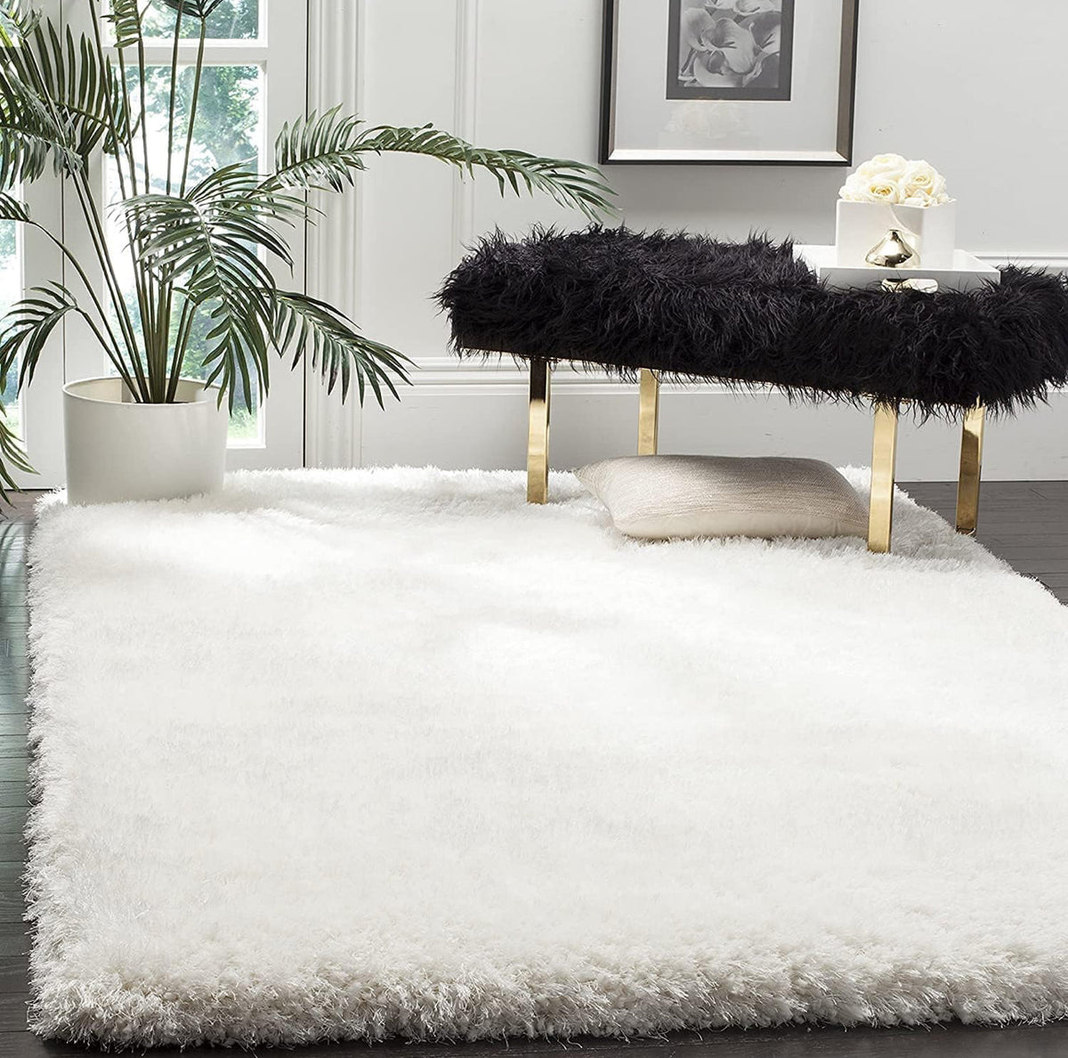 Handcrafted Snow White Shaggy Carpet