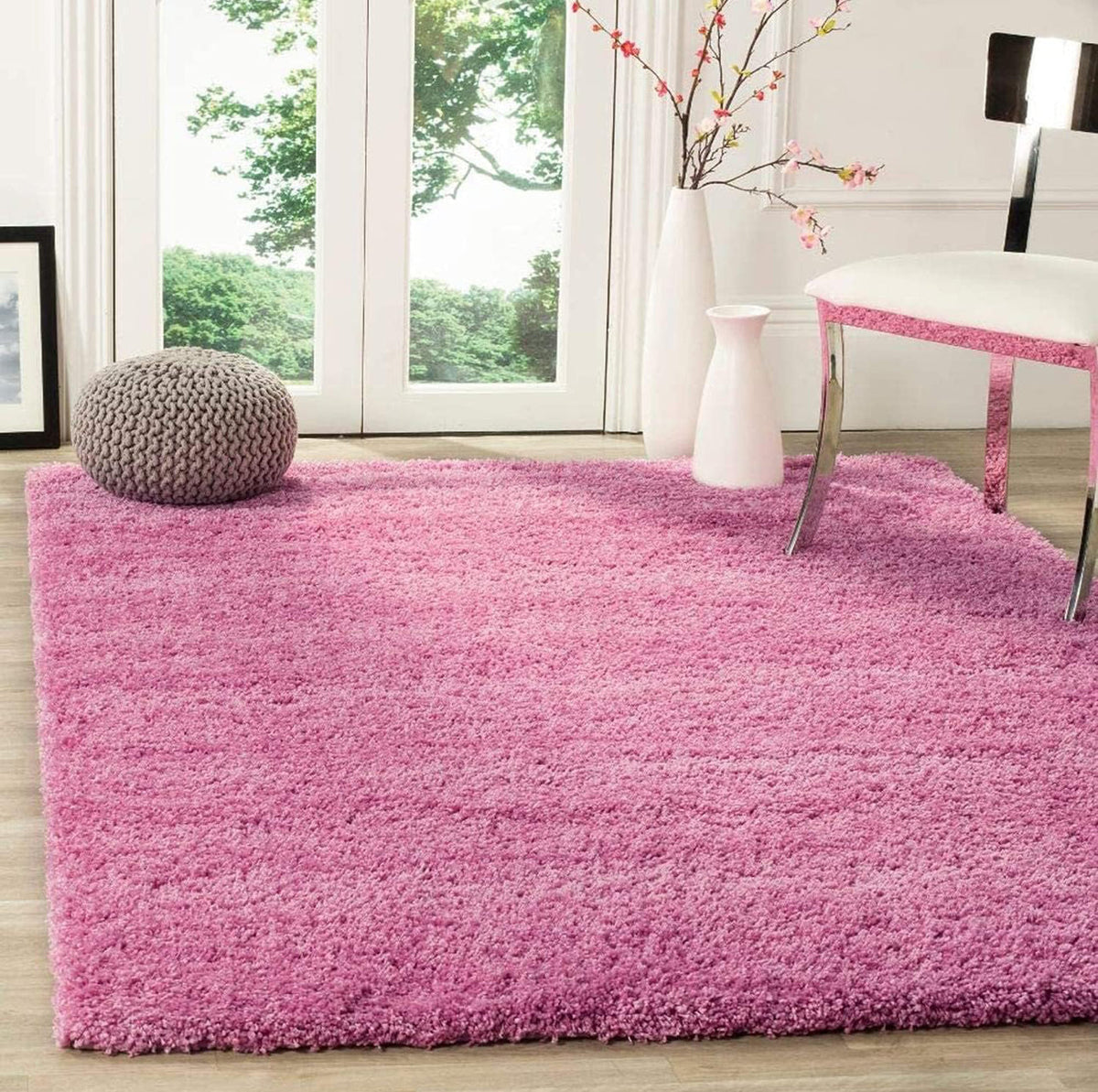 Handcrafted Baby Pink Shaggy Carpet