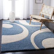 Handcrafted Blue & White Shaggy Carpet