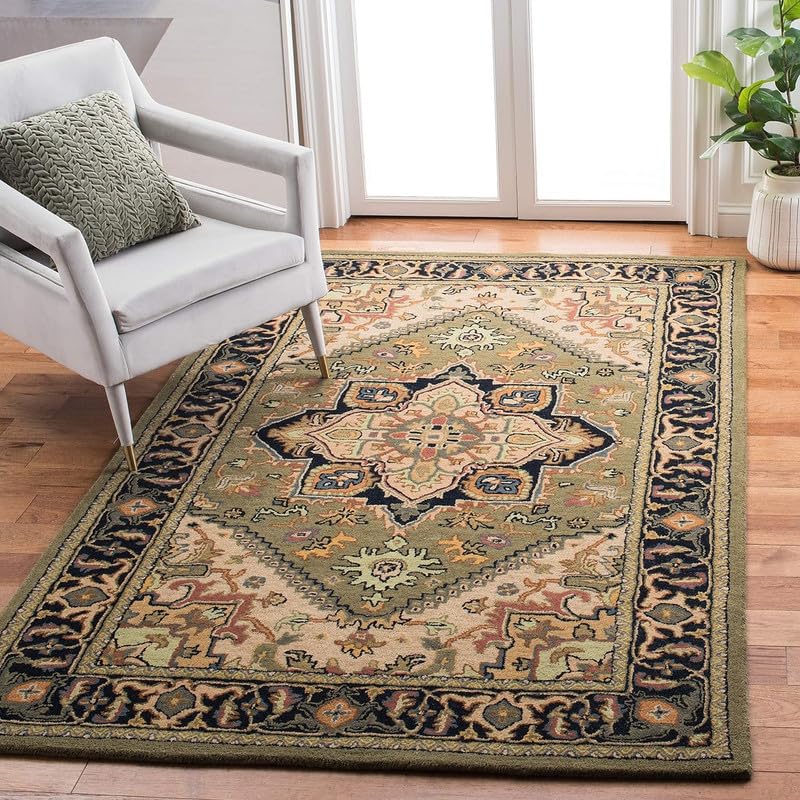 Olive Green Persian Hand Tufted New Zealand Wool Rug