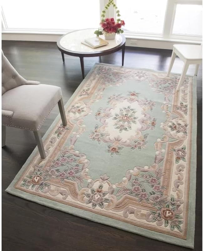 Green Persian Abuson Hand Tufted New Zealand Wool Rug
