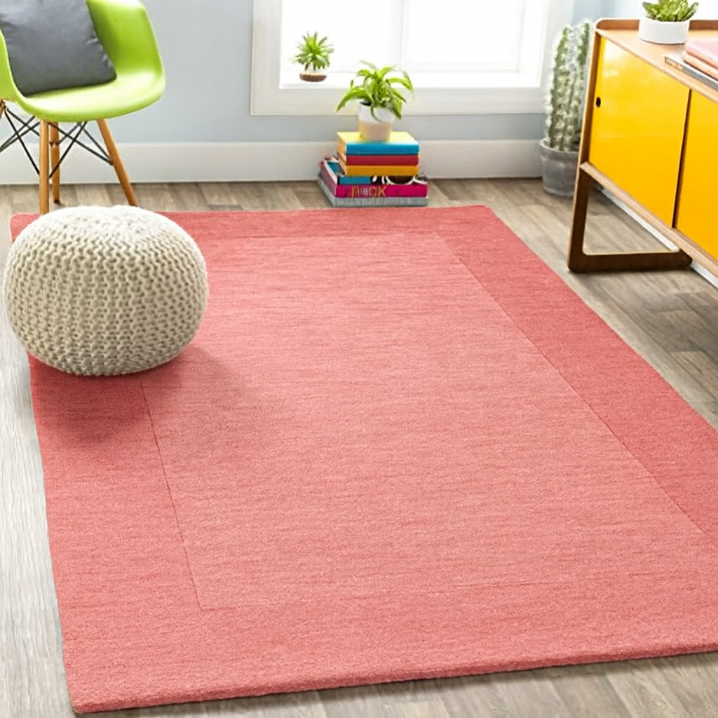 Hand Tufted Pink Geometric Wool Carpet
