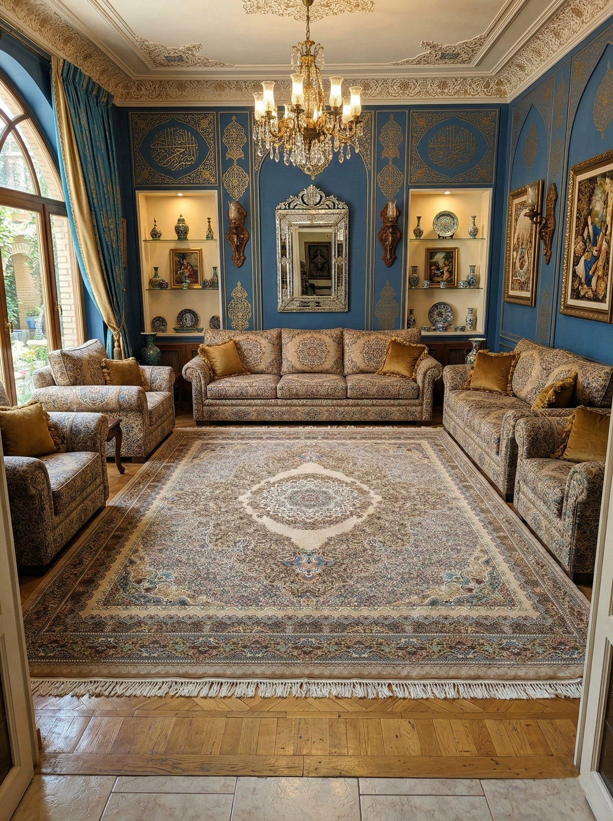 Sabeeha Iranian Imported 1500 Reeds Beige Rug