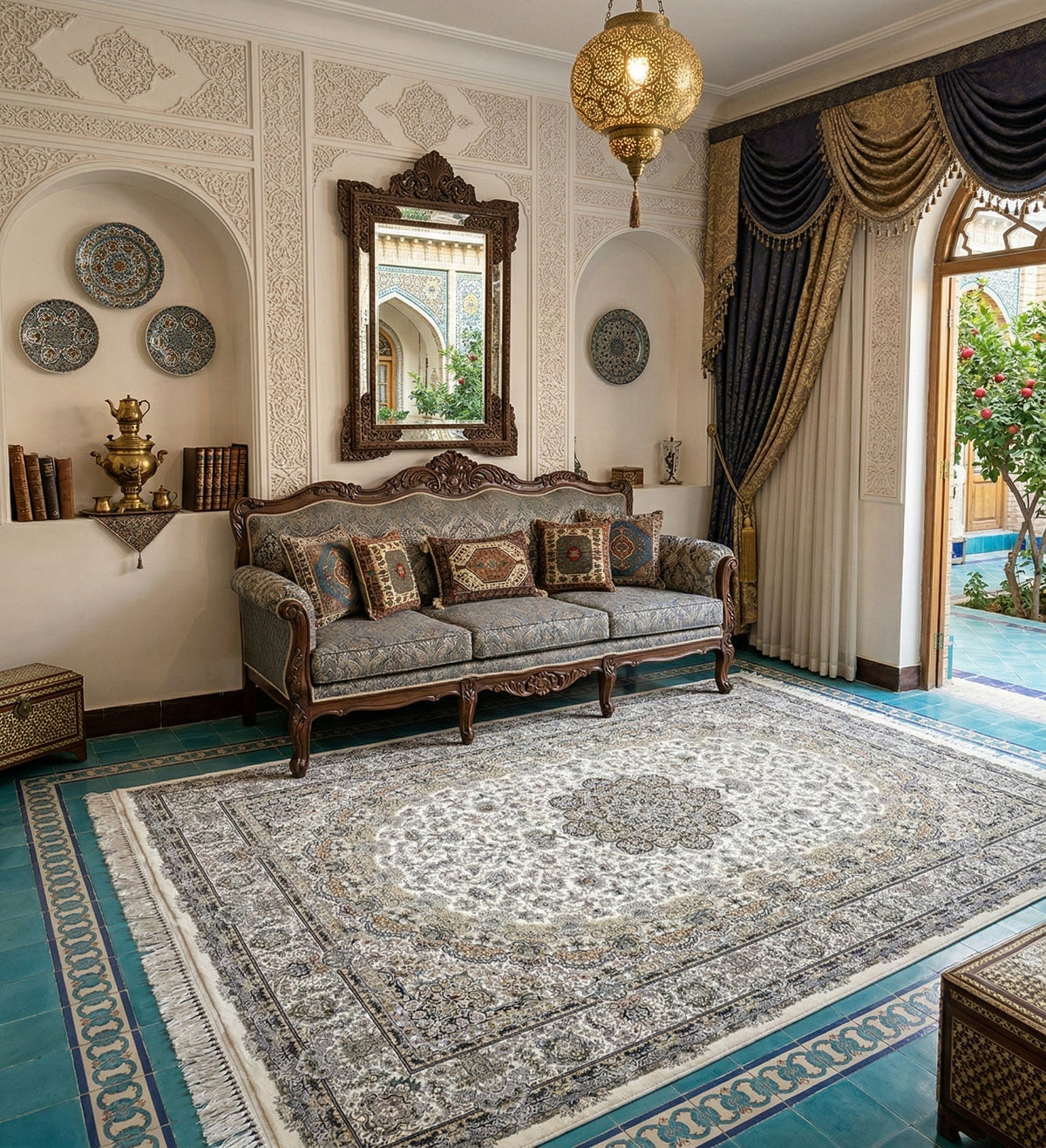 Safiya Iranian Imported 1500 Reeds Off White Rug