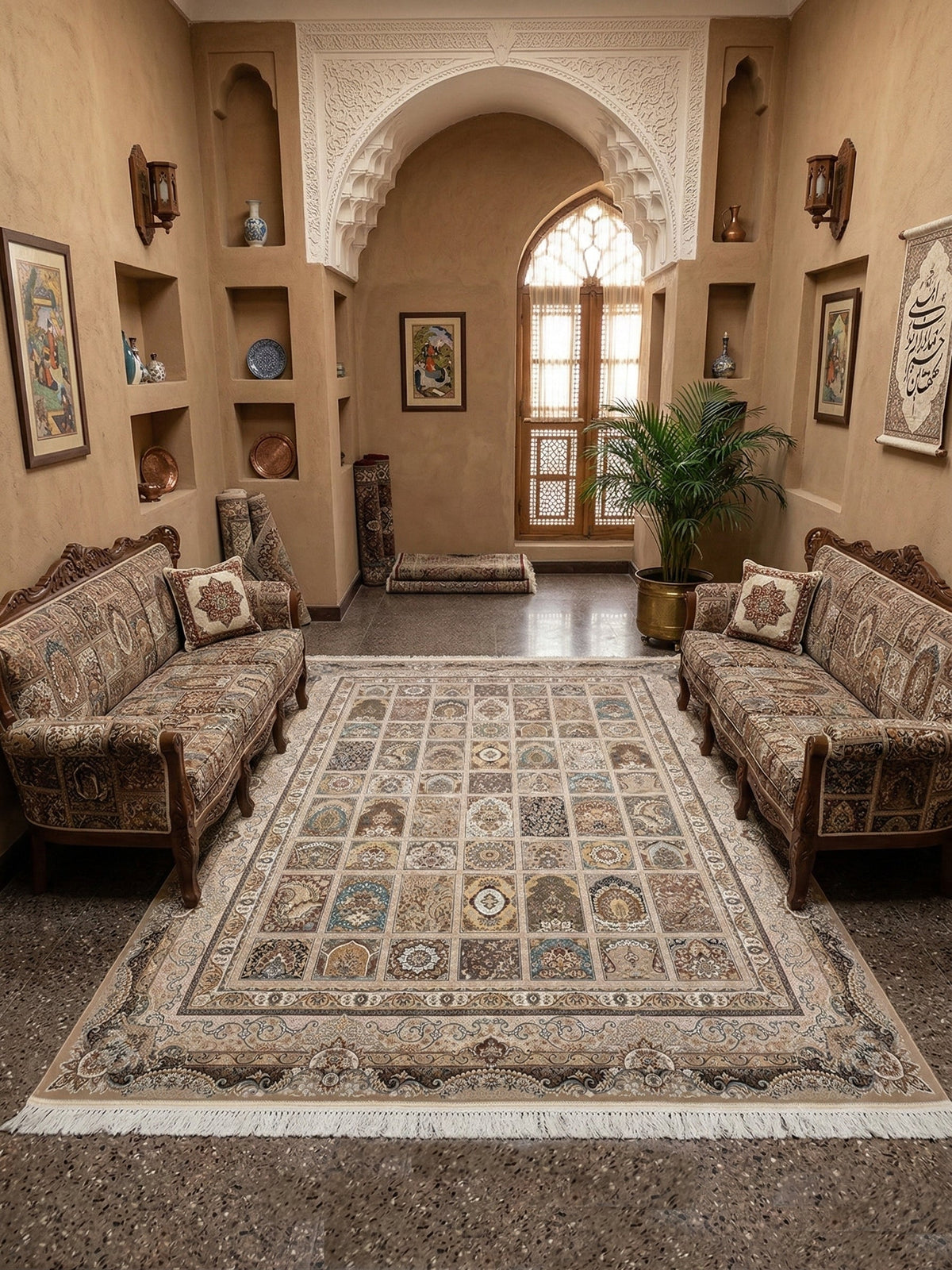 Safwa Iranian Imported 1500 Reeds Cream Rug