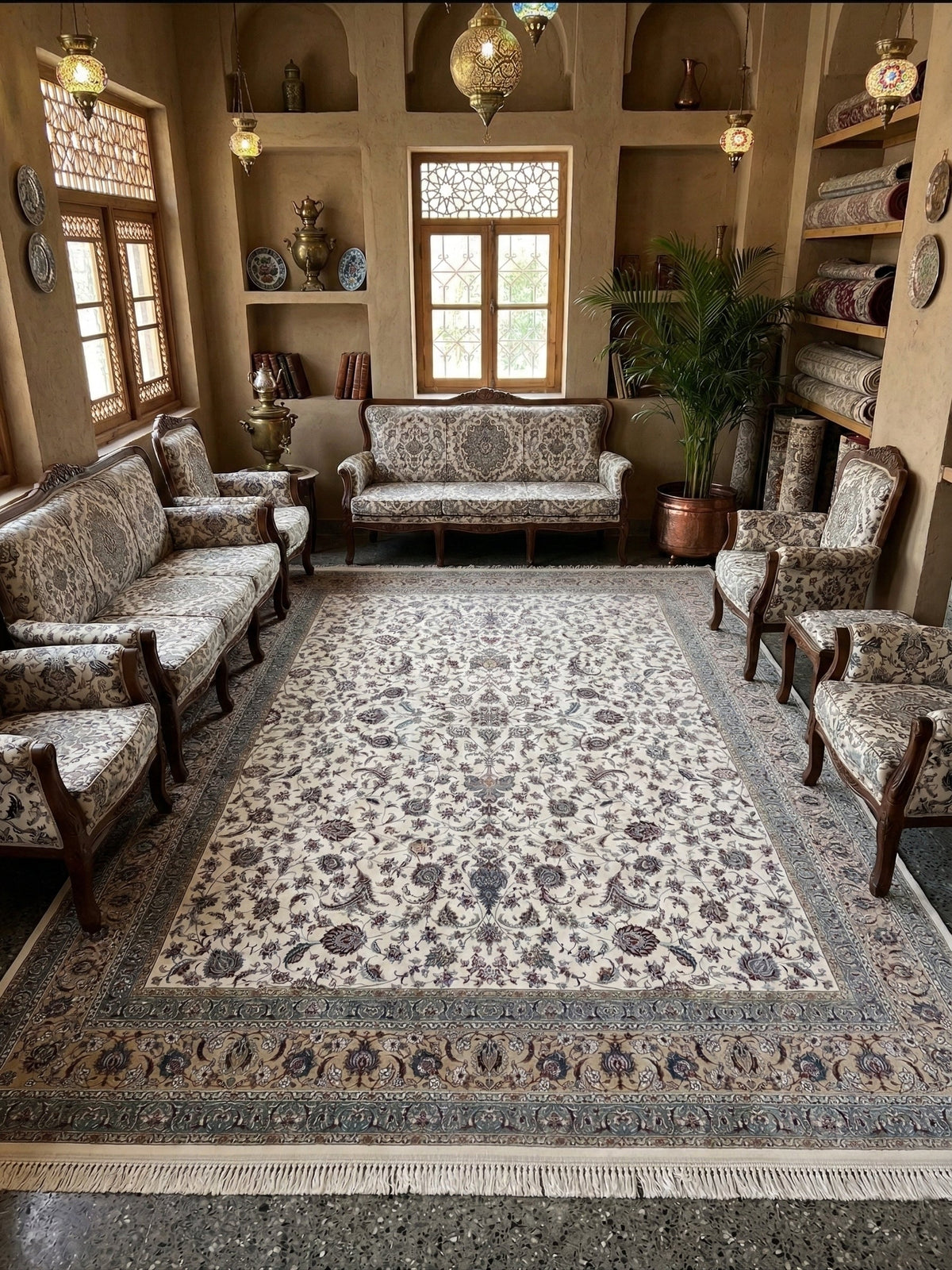 Sajida Iranian Imported 1500 Reeds Off White Rug