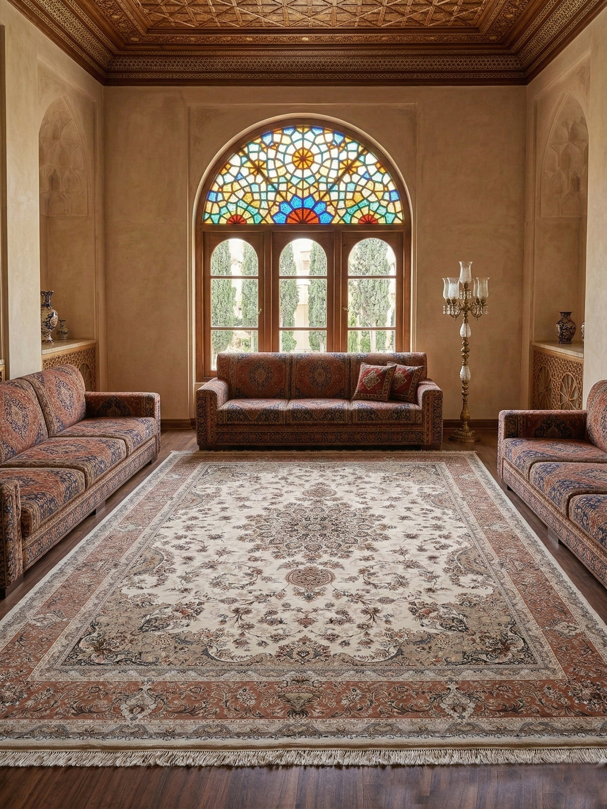 Salwa Iranian Imported 1500 Reeds Cream Rug