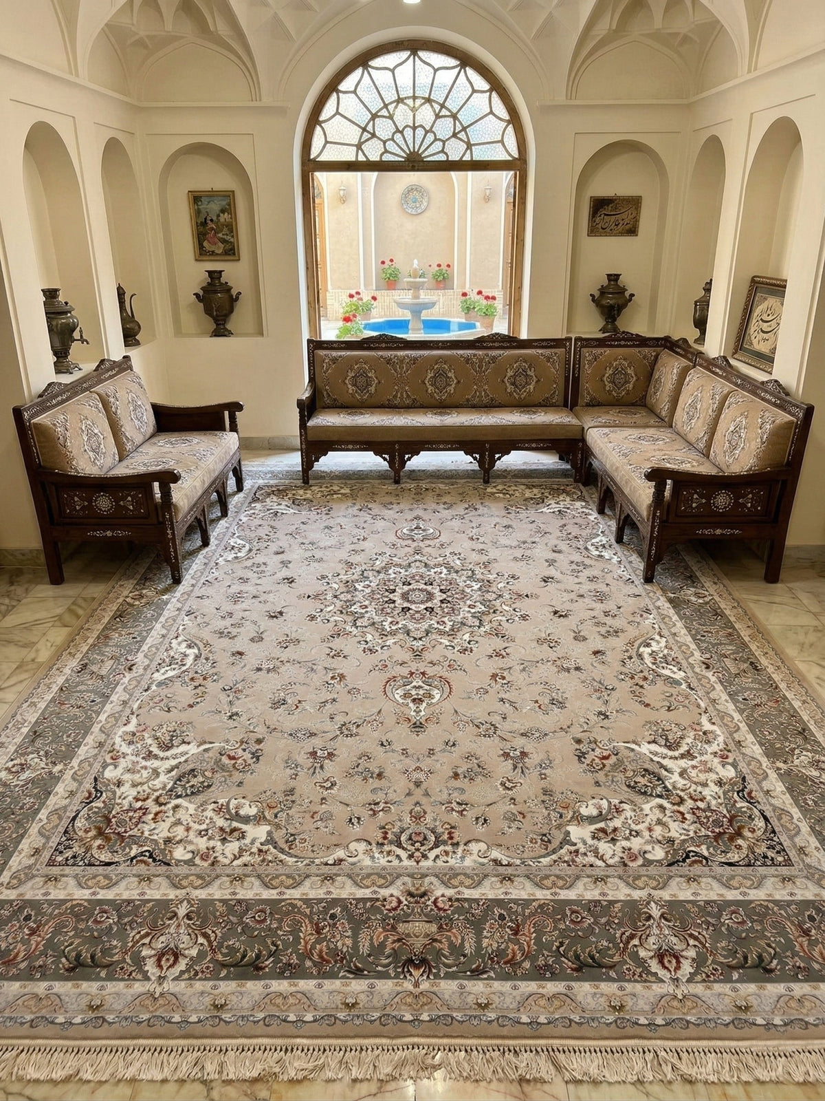 Samira Iranian Imported 1500 Reeds Cream Rug