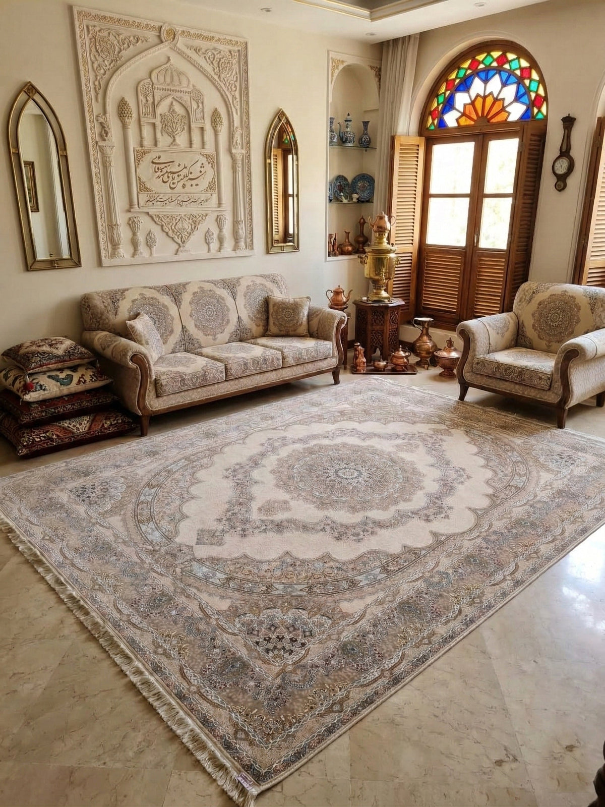 Zar-Banu Iranian Imported 1500 Reeds Cream Rug