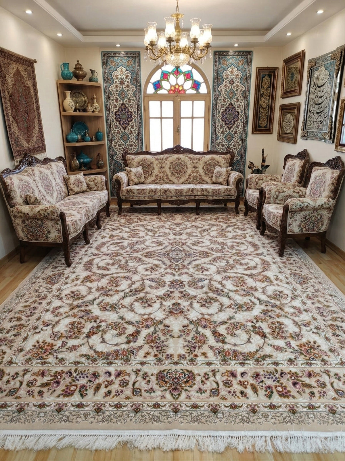 Nour-un-Nisa Iranian Imported 1500 Reeds Beige Rug