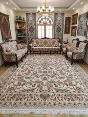 Nour-un-Nisa Iranian Imported 1500 Reeds Beige Rug