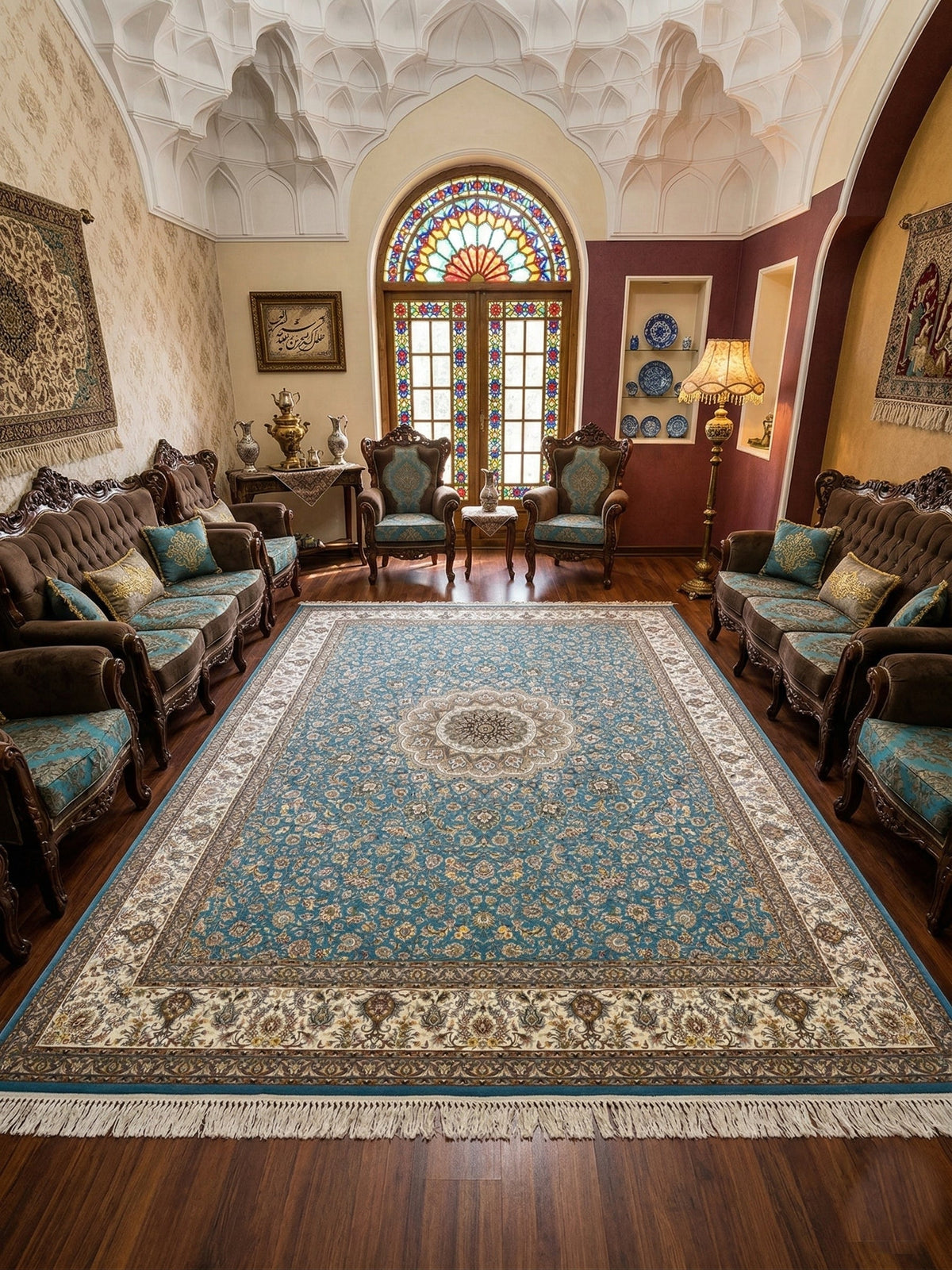 Zarrin-Chehr Iranian Imported 1500 Reeds Blue Rug