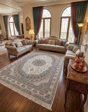 Nazanin-Zahra Iranian Imported 1500 Reeds Off Grey Rug