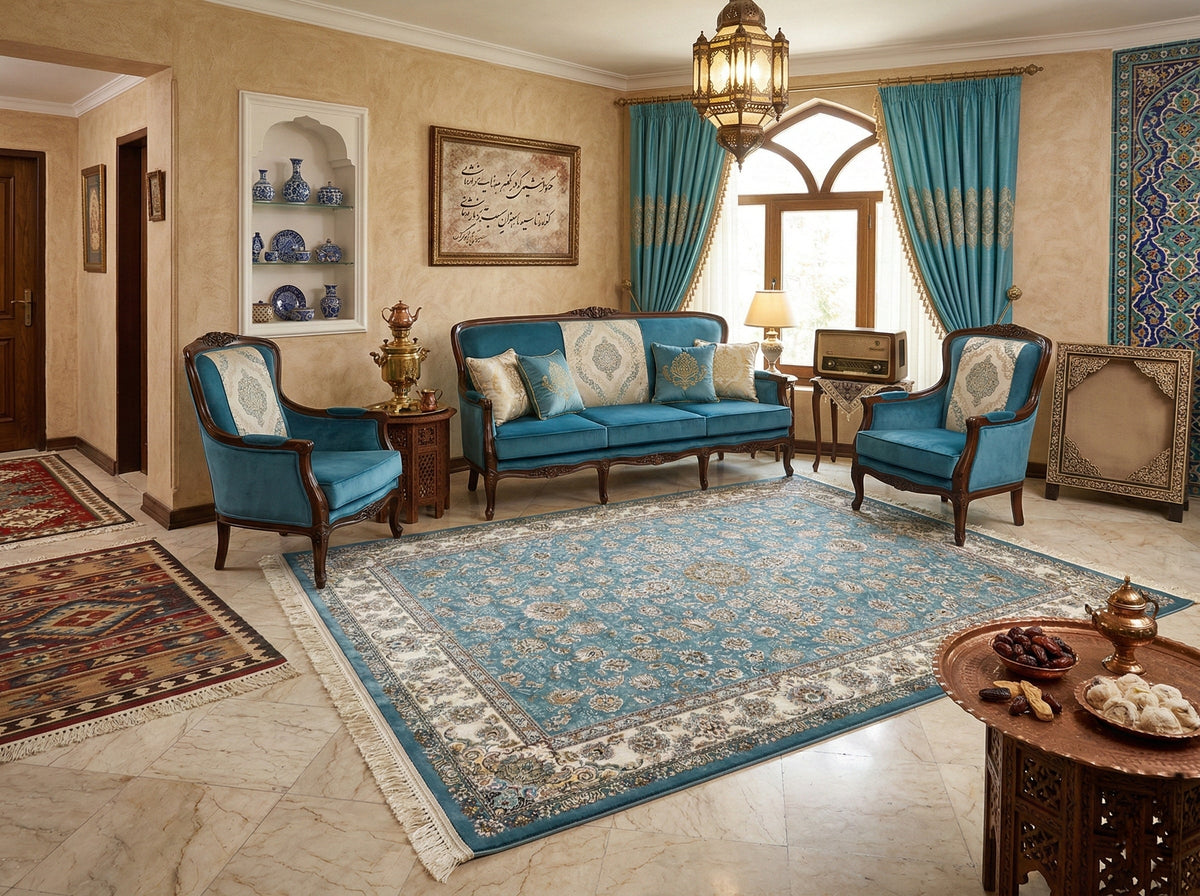 Golshahr Iranian Imported 1500 Reeds Blue Rug