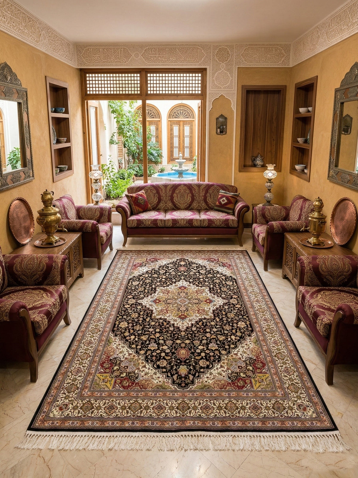 Rafiya Iranian Imported 1500 Reeds Black Rug