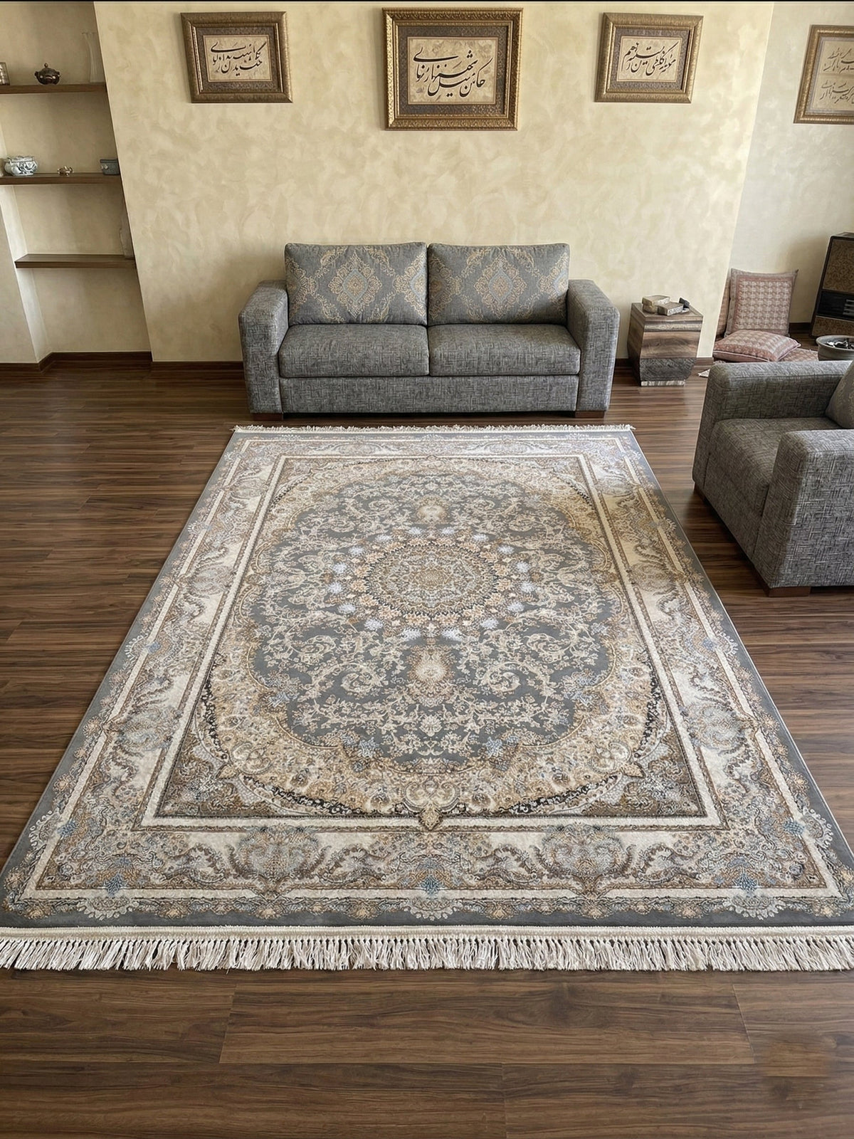 Shahniya Iranian Imported 1500 Reeds Beige Rug
