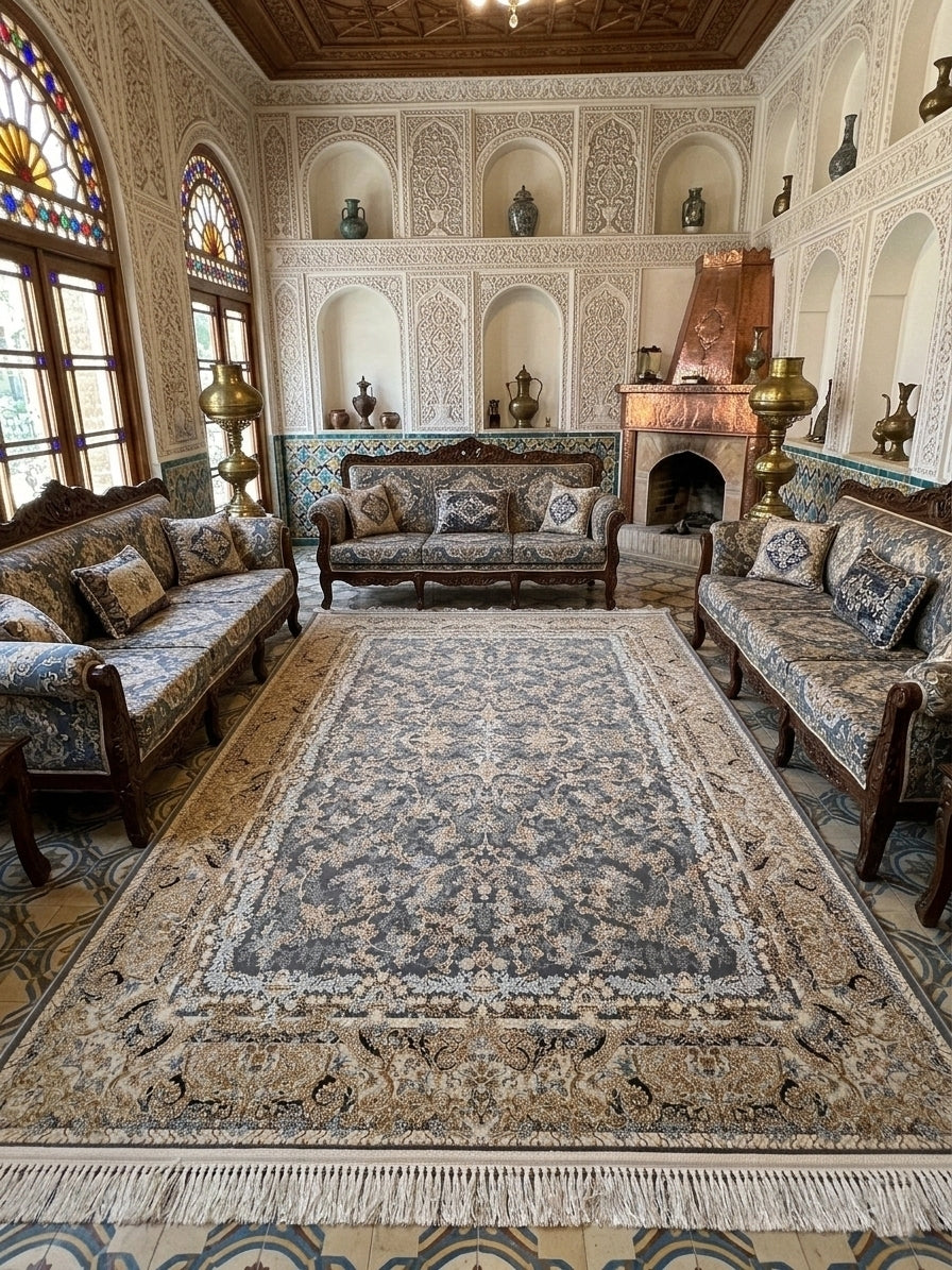 Zahrah Iranian Imported 1500 Reeds Grey Rug