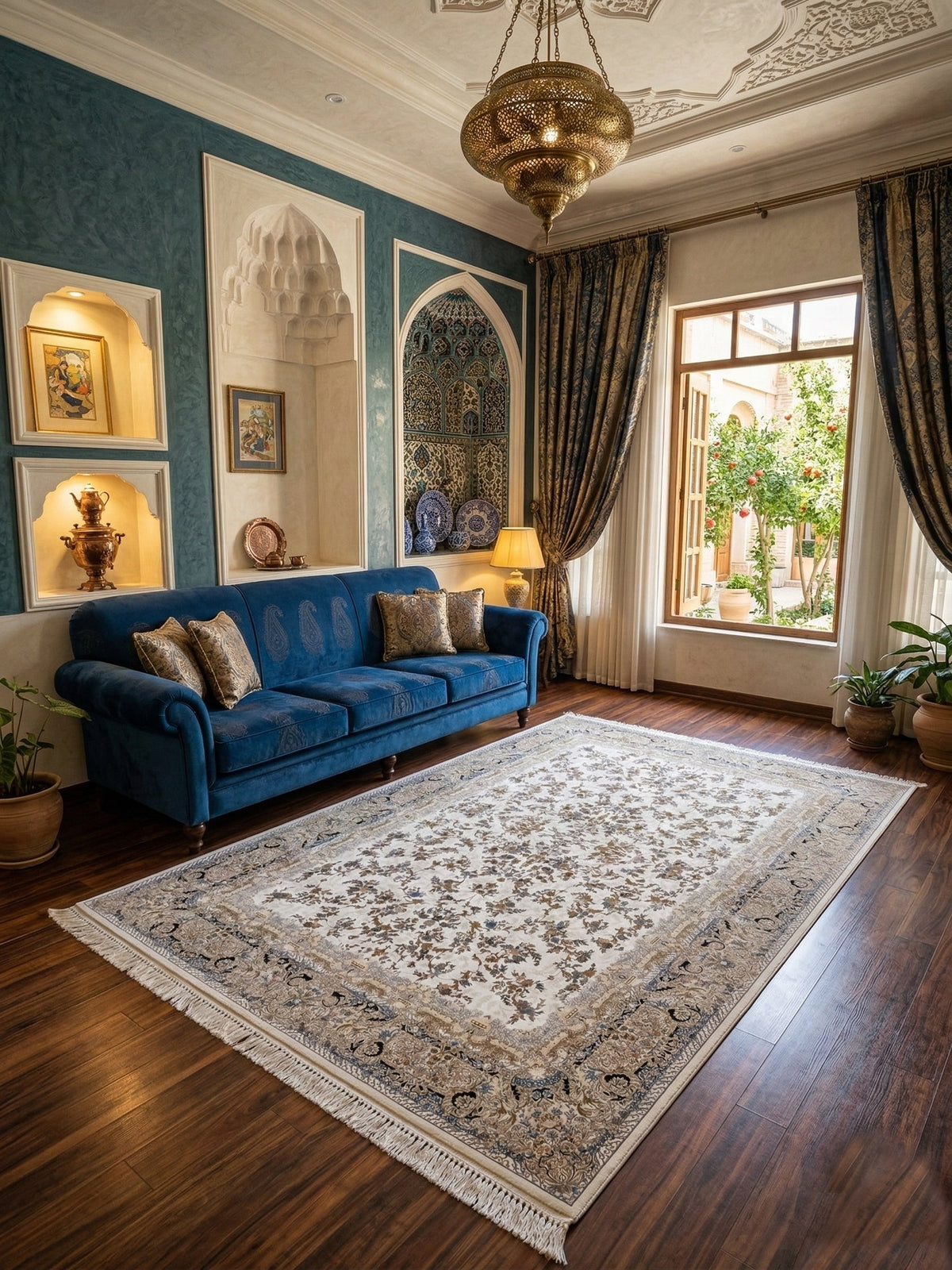 Mah-Taban Iranian Imported 1500 Reeds White Rug