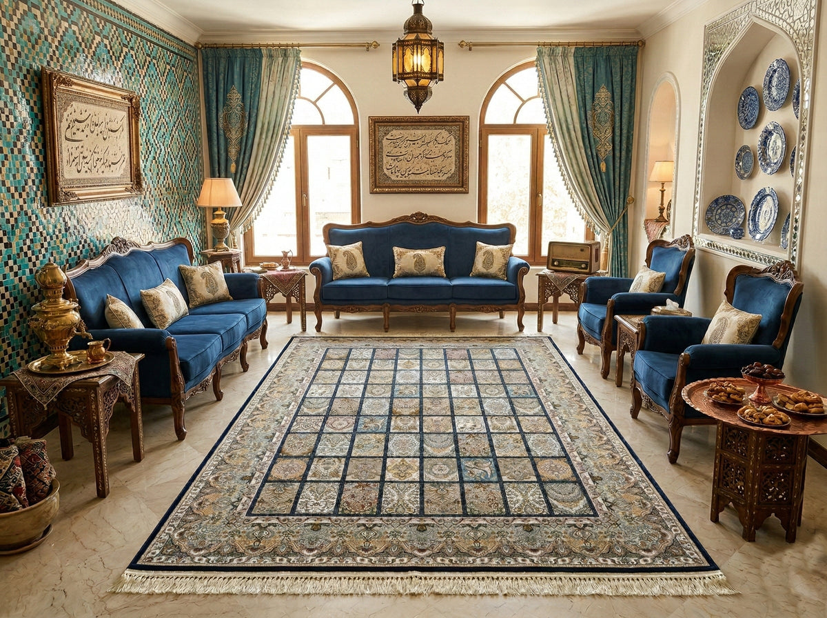 Jarireh Iranian Imported 1500 Reeds Black Rug