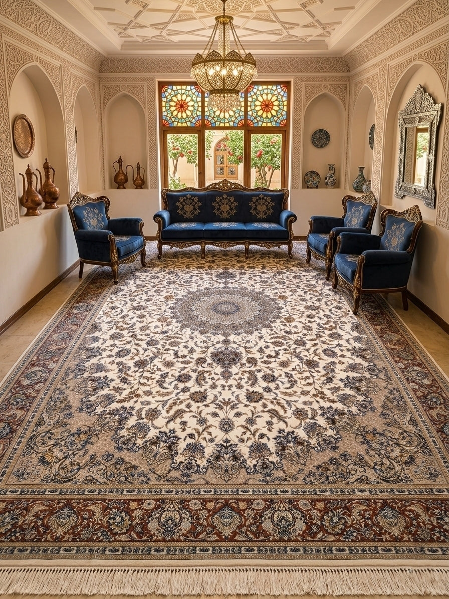 Far-Dukht Iranian Imported 1500 Reeds Off White Rug