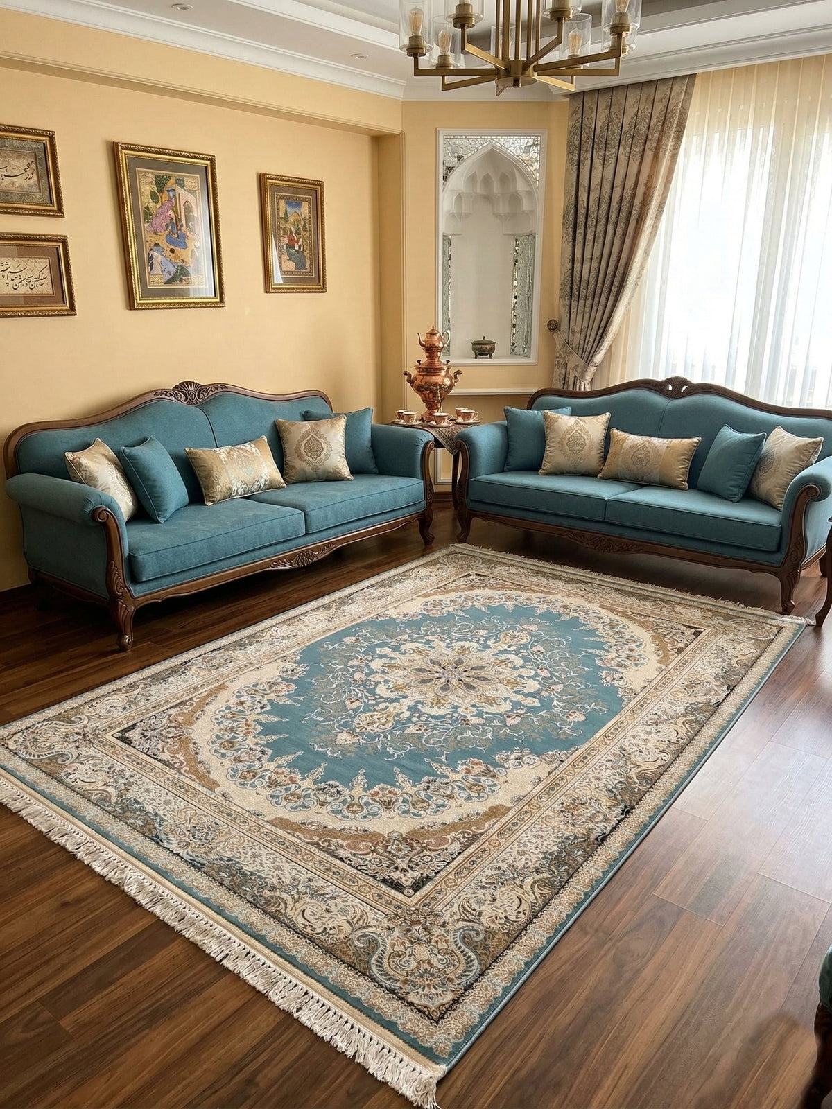 Mehr-Anahid Iranian Imported 1500 Reeds Teal Blue Rug