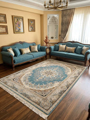 Mehr-Anahid Iranian Imported 1500 Reeds Teal Blue Rug