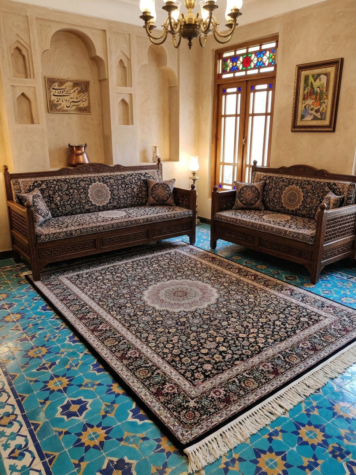 Man-Dokh Iranian Imported 1500 Reeds Black Rug