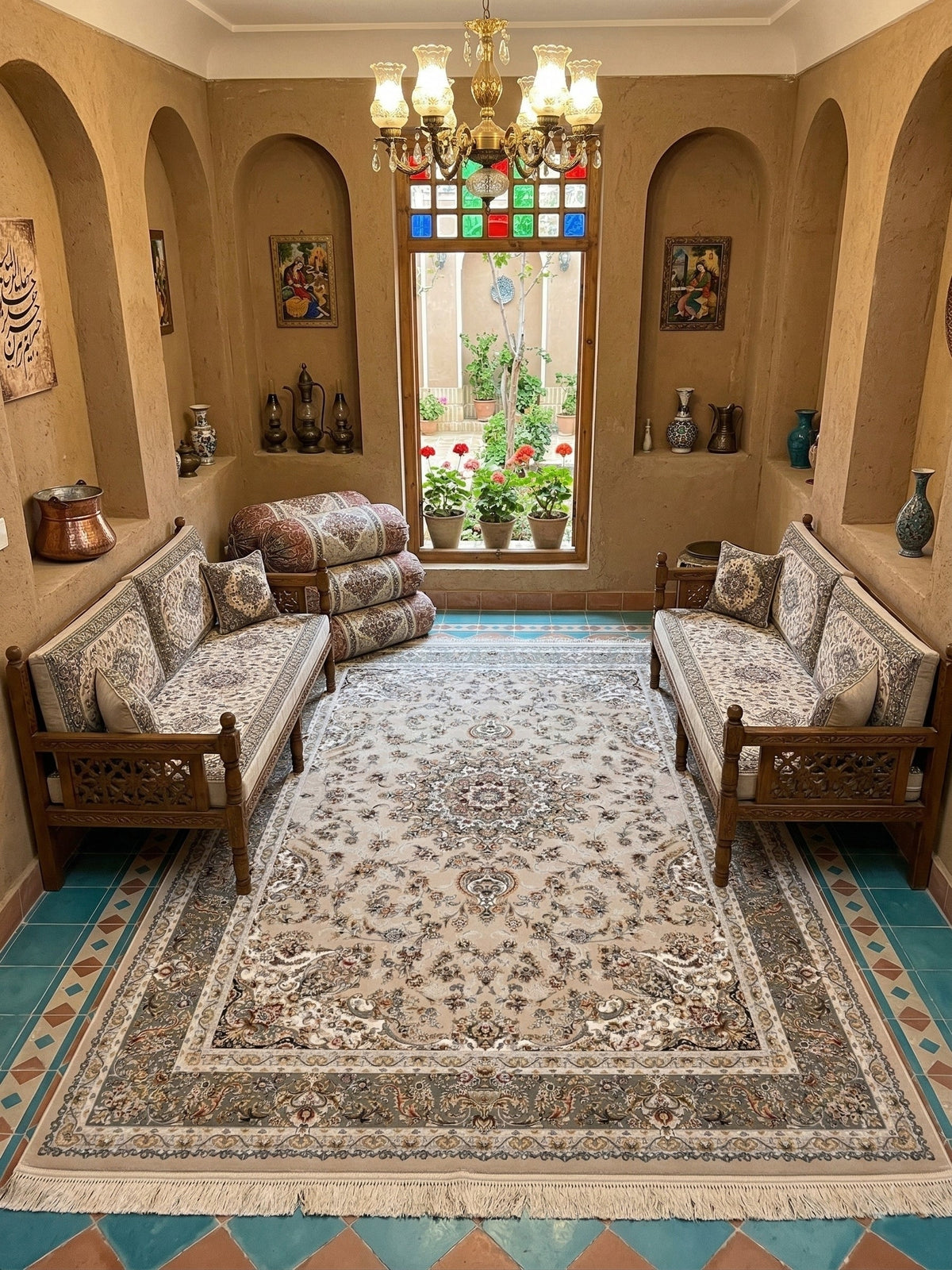 Bahar-Naz Iranian Imported 1500 Reeds Beige Rug