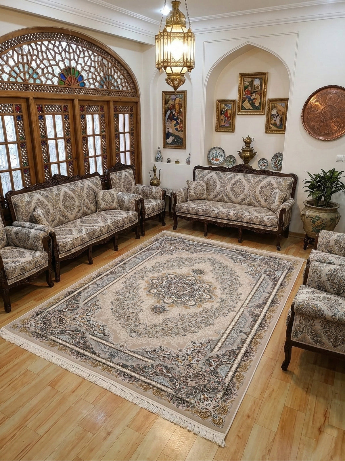 Del-Arash Iranian Imported 1500 Reeds Cream Rug