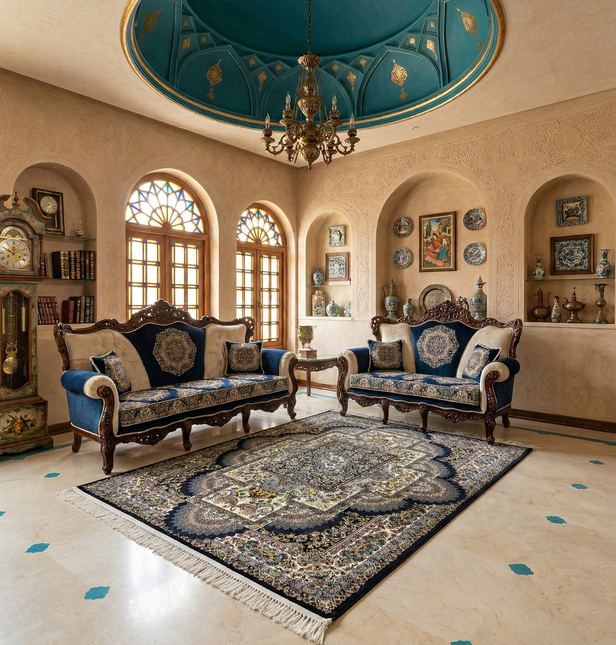 Golnar Iranian Imported 1500 Reeds Black Rug