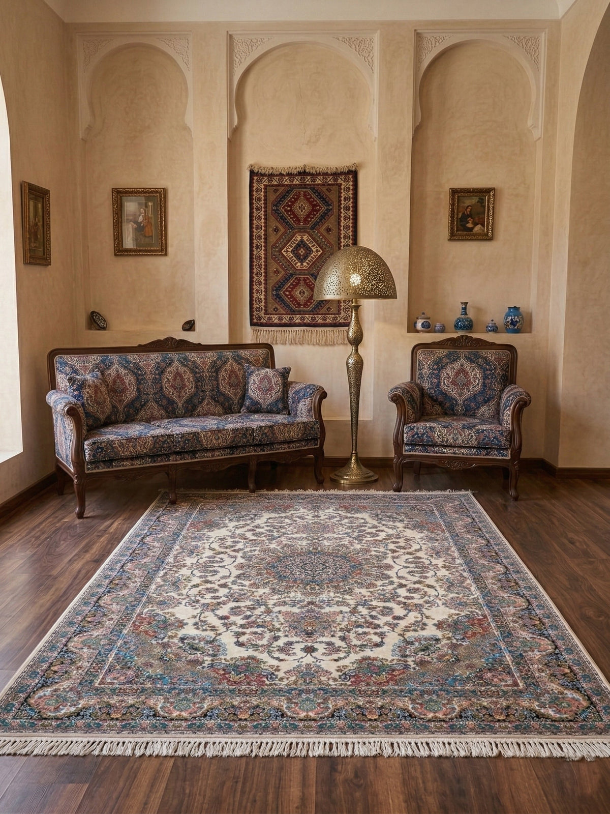 Barika-Gul Iranian Imported 1500 Reeds Beige Rug