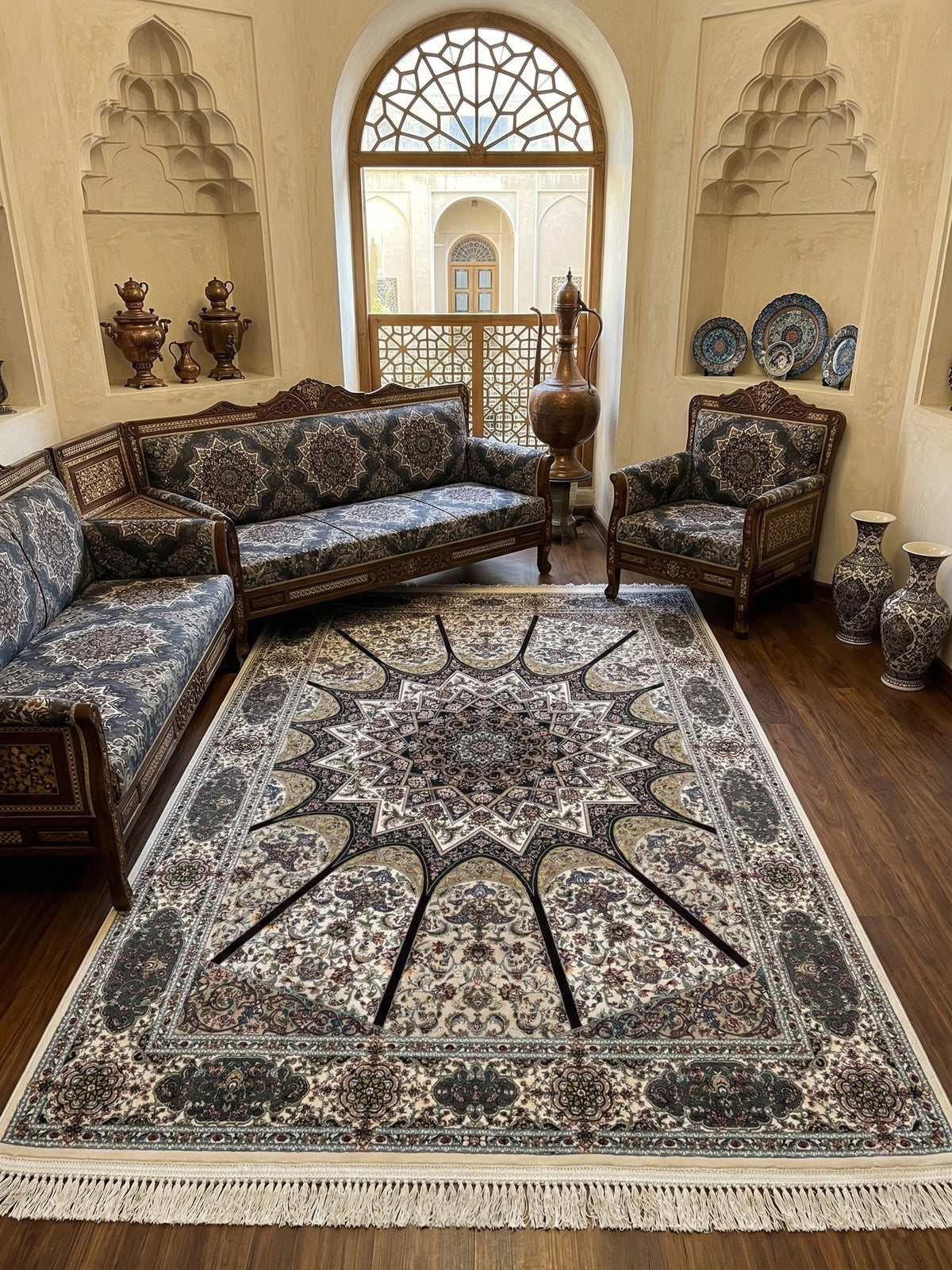 Dhikra-Gul Iranian Imported 1500 Reeds Off White Rug