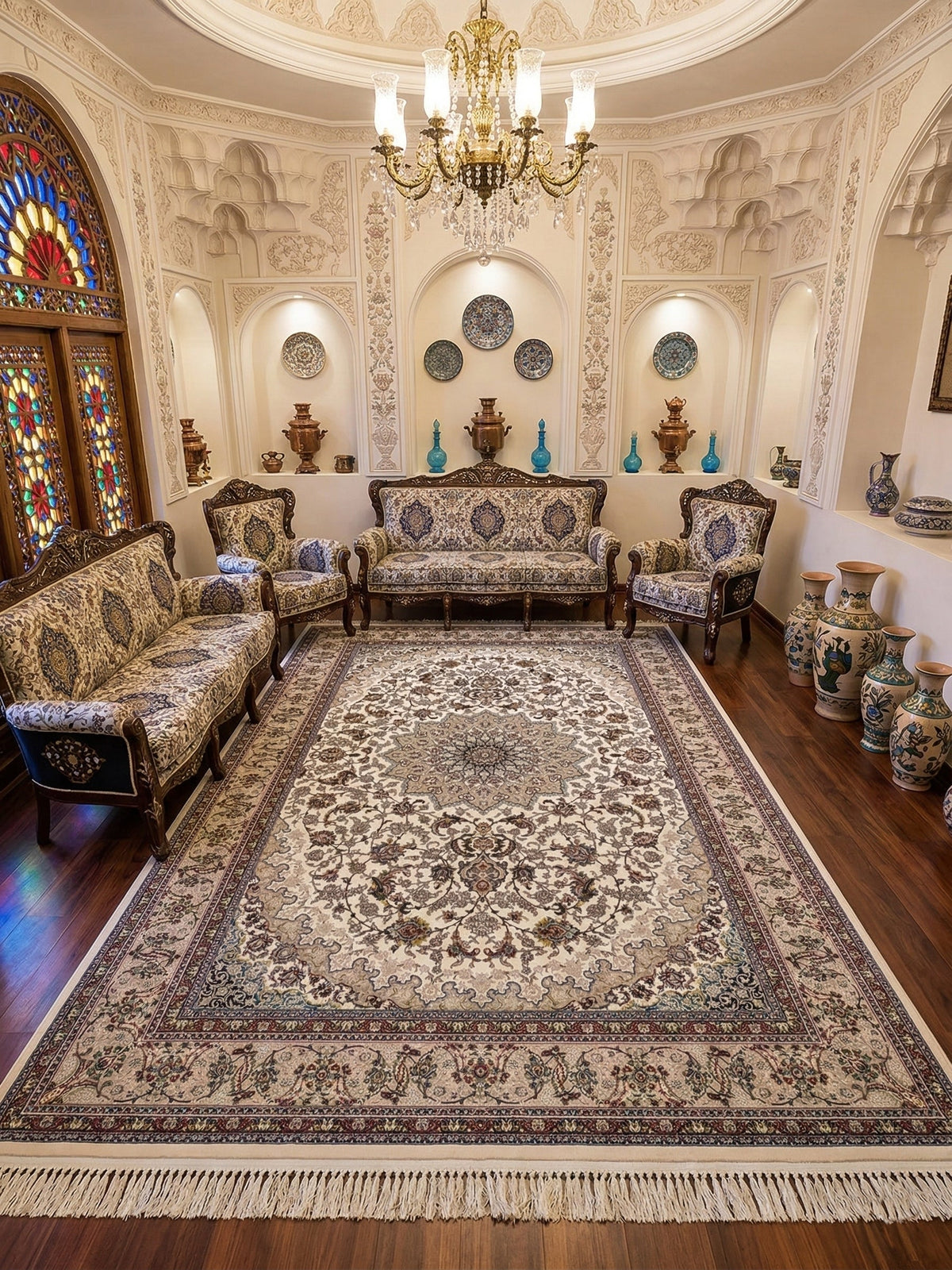 Hakimah Iranian Imported 1500 Reeds Off White Rug