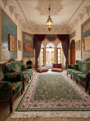Izdihar-Gul Iranian Imported 1500 Reeds Dark Green Rug