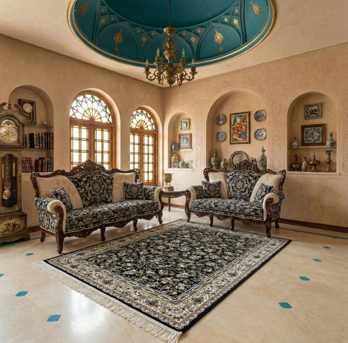 Zubaydah Iranian Imported 1500 Reeds Black Rug